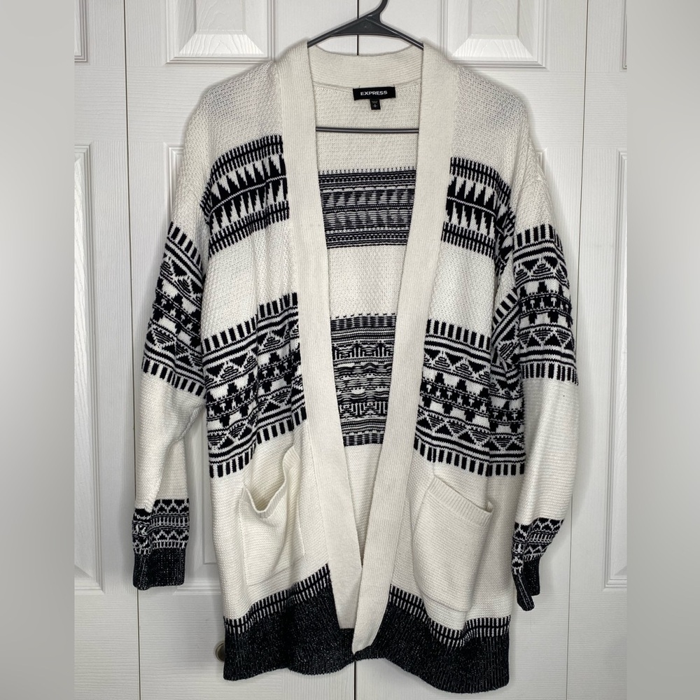 Express Cardigan Sweater Women's Open Front Pockets Grandpa-core Oversized Sz S